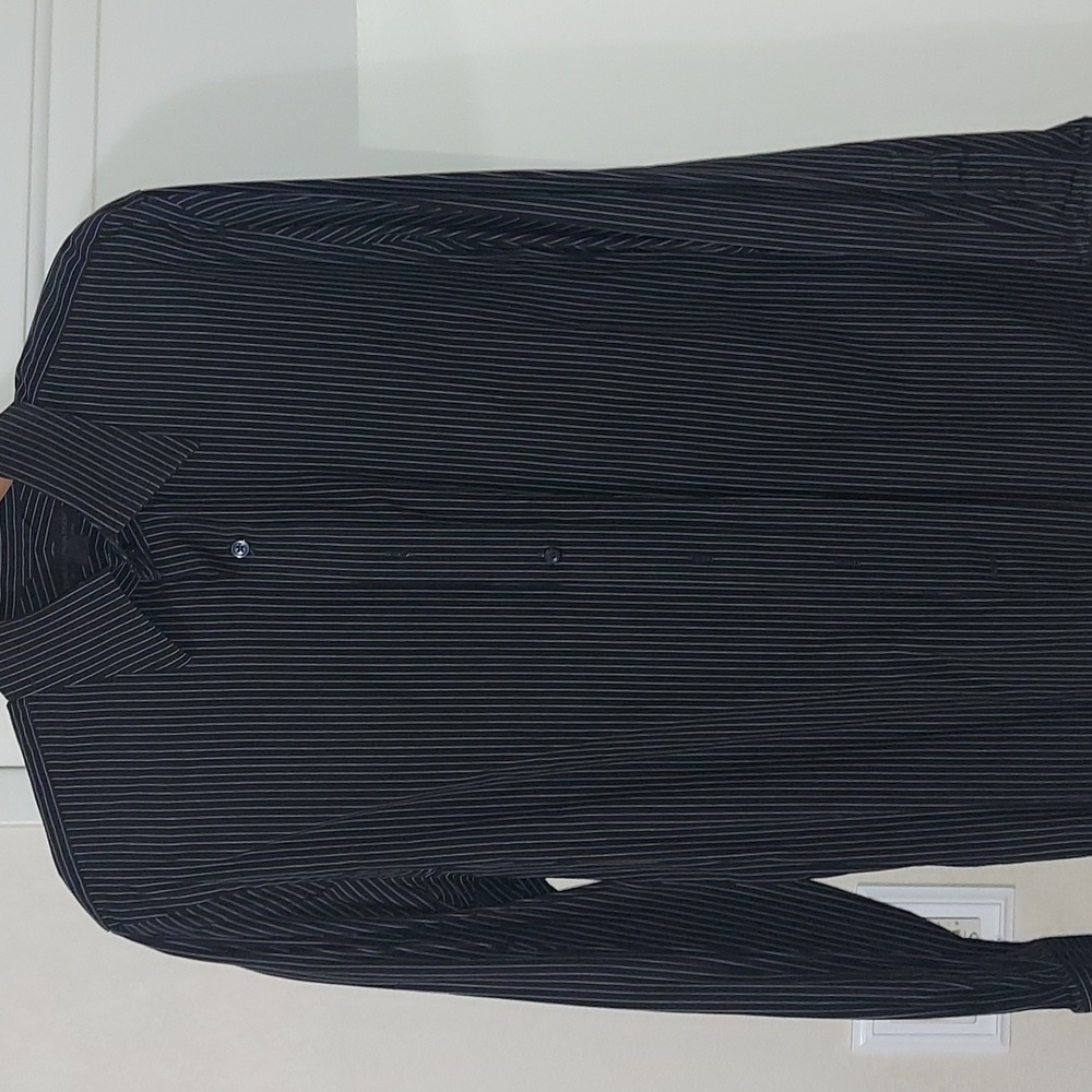 Large Black dress shirt with thin strips from H&M.